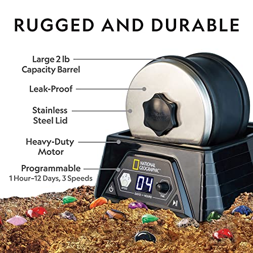 National Geographic Professional Rock Tumbler Kit – Extra Large 2 Lb. Barrel with 3-Speed Motor & 9-Day Timer – Geology DIY Kits for Adults, Rock Collection Hobby, Great Educational STEM Science Kit - Image 4