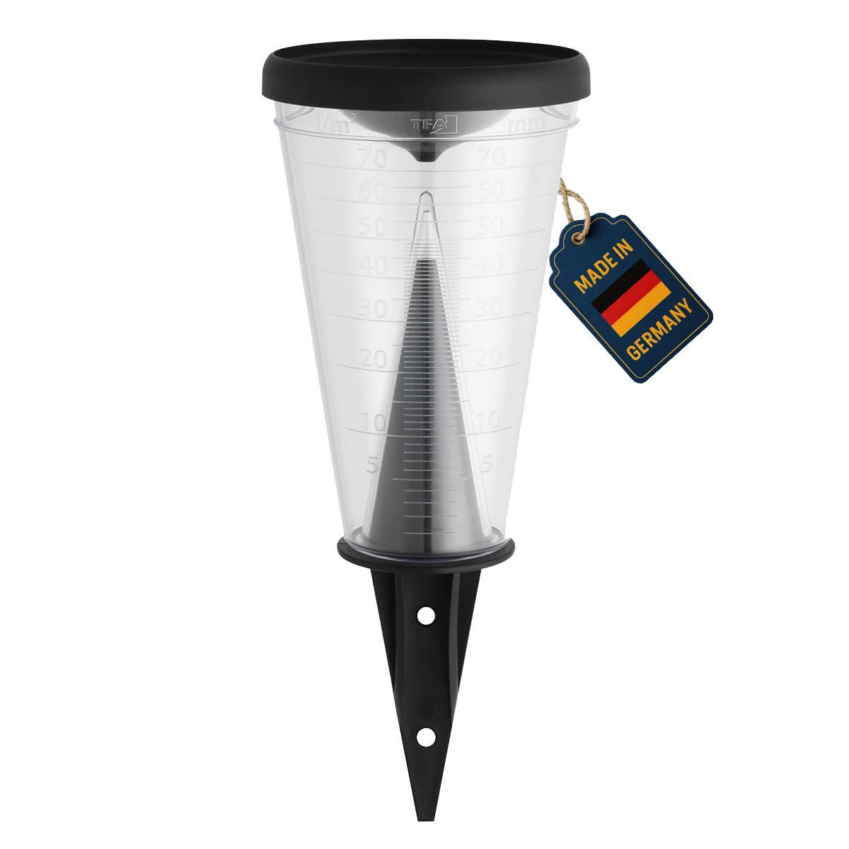 TFA Dostmann Regenmesser, 47.1008, wetterbeständig, mit Verdunstungsschutz, ideal für den Garten, Landwirtschaft oder Terrasse, robust, schwarz, L 122 x B 122 x H 305 mm