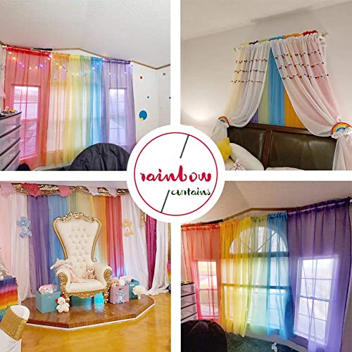 Yancorp 6 Panels Sheer Curtains Rainbow Window Decoration Voile Drapes 84 Inches Kids Girls Boys Party Favor Christmas Classroom Decor Kitchen Bedroom Backdrop(Rainbow,W40 X L84) #TOP5