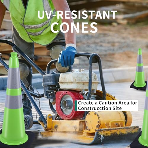 Image of BESEA 6 Pack 28 Inch Green Traffic Cones with Wide Weighted Base