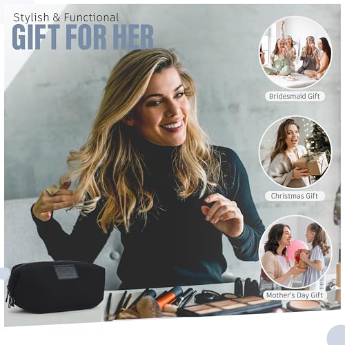 Kat Myhr Neoprene Washable Travel Makeup & Cosmetic Bag Set, 2 Air Mesh Pouches,100% Neoprene Toiletry Bag, Large Water Resistant Travel Bag for Toiletries, Makeup Cosmetic Travel Bag (Jet Black)4