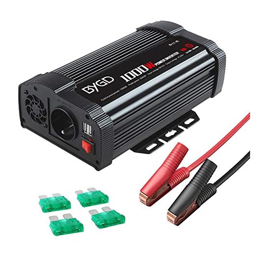 BYGD Convertidor 1000W DC 12V a AC 220V 230V inversor de Coche Transformador Toma de Corriente Cargador de mechero con 1 Toma de Corriente española y 2 Puertos USB