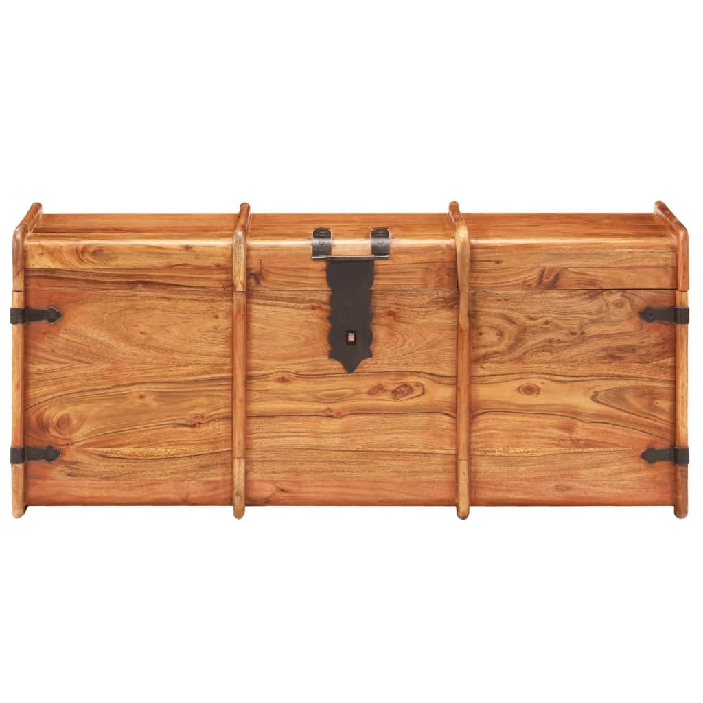 Baúl de madera maciza de acacia 90 x 40 x 40 cm con tapa con cerradura y asas laterales como banco y espacio de almacenamiento para dormitorio, salón, pasillo, rústico, vintage