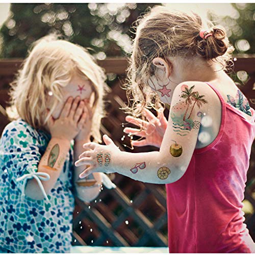 Hawaiian Temporary Summer Tattoos For Kids Adults, 120+ Tropical Summer Beach Pool Party Luau Tattoos Stickers 8 Sheets For Boys Girls, Birthday Party Favors School Carnival Game Festival Event #TOP2
