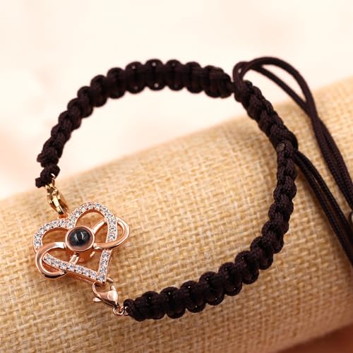 Image of 100 Languages I Love You Bracelet Necklace Heart Projection Bracelets Adjustable Braided Rope Friendship Love Gifts for Mom Best Friends