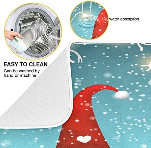 Miniatura 4 de Tapete de secado de platos navideño de gnomo para encimera de cocina, de 16 x 18 pulgadas, reversible, con ramas de invierno, escurridor de platos,