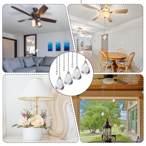 Image of 4 Pcs Ceiling Fan Pull Chain Extenders 13 Inch Fan Pull Chain Extension Classic Drop Shaped Pendant Beaded Ball Cord with Connector Decorative Pull Chains for Ceiling Fans and Lights (Silver)