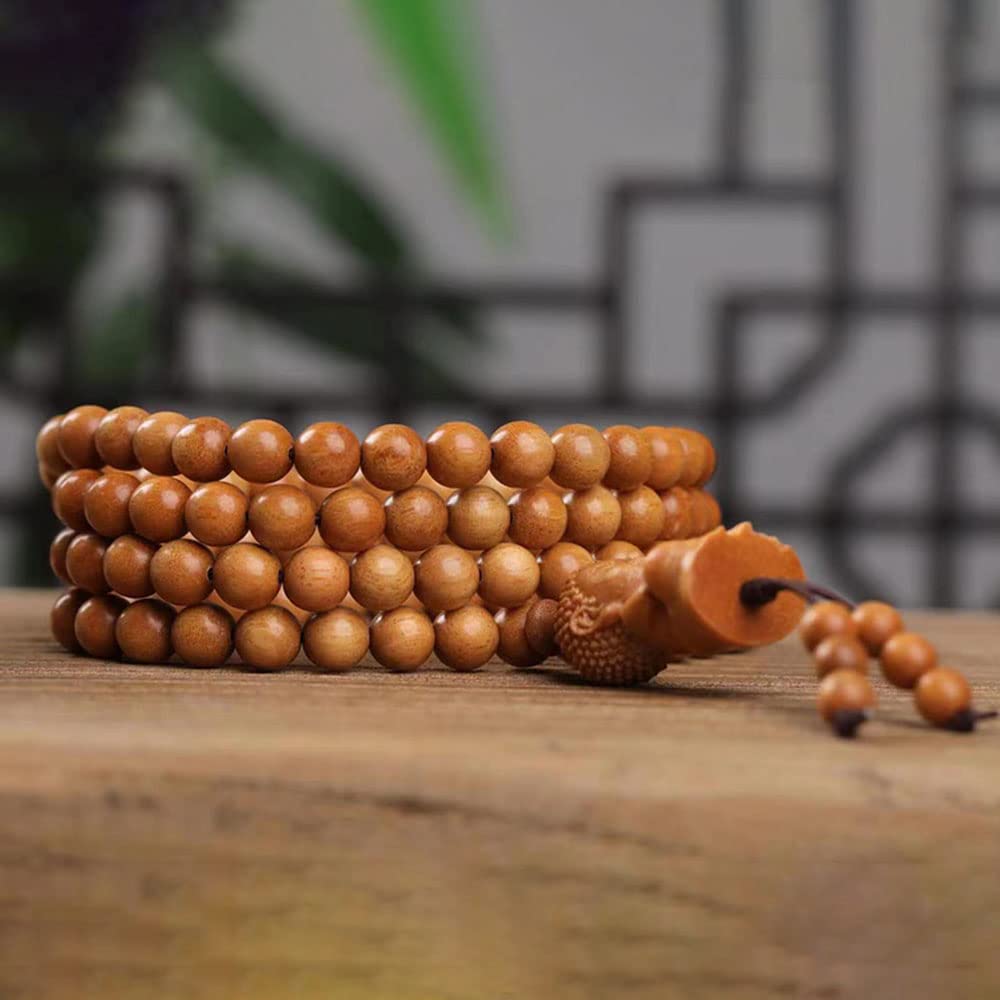 Braccialetto rosario, Bracciale multi-cerchio con perline in teak da 6 mm