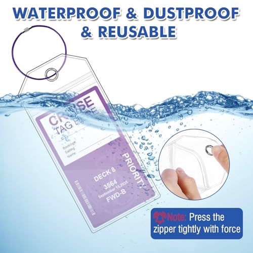 ME.FAN 7 Pack Cruise Luggage Tag Holder for Carnival, Princess, MSC, NCL, Clear Cruise Tags Holder - Waterproof, Reusable, Zip Seal, Cruise Essentials4