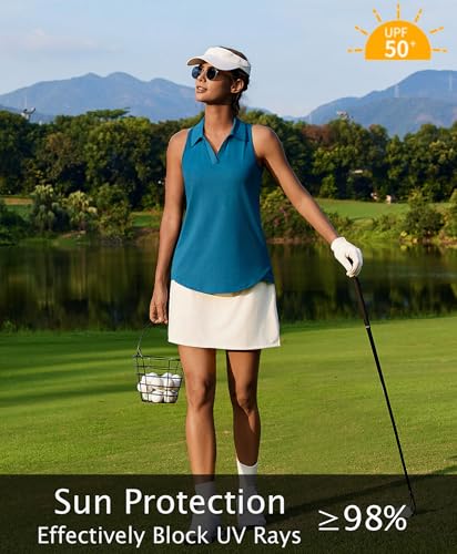 Image of PINSPARK Womens Golf Shirt UPF 50+ Sleeveless Collared Shirts Quick Dry Tennis Polo V-Neck Racerback Athletic Workout Tank
