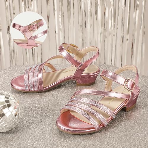 Image of PANDANINJIA Girls Heels Dress Shoes Open Toe Low Heel Sandals Flower Girl Toddler Little Big Kids Wedding Party Shoes