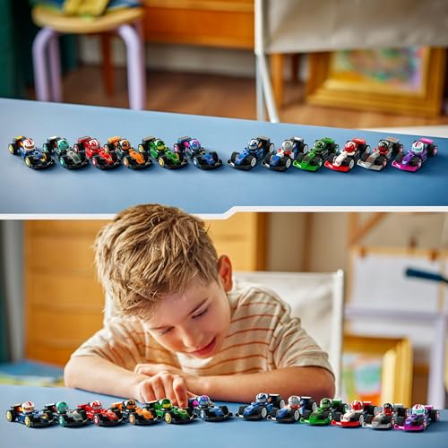 LEGO Voitures F1 à Collectionner - Boîte mystère de 1 Maquette de Mini-Voiture sur 12 véhicules de Collection avec Casques & Roues Mobiles - Equipes Formule 1 Dont Ferrari, Mercedes & Red Bull 71049