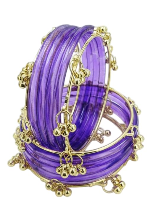 Trendy Glass Bangles with Alloy Ghungroo Charms For Women| Fancy Designer Glass Bangles | Traditional Chudi | Kanch Ki Churi | Stylish Ghungroo Bangles For Women - Set Of 12