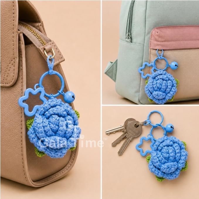 Image of Handmade Crochet Flower Keychain for Bags Keys Purse Backpack Cute Aesthetic Yarn Keyring Bag Charm Handmade Soft Thread Flower Keychain for Girls Women Kids Gifting and Daily Use