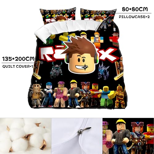 Juego de funda de edredón de 3 piezas Roblx 135x200 cm con fundas de almohada para cama de anime 3