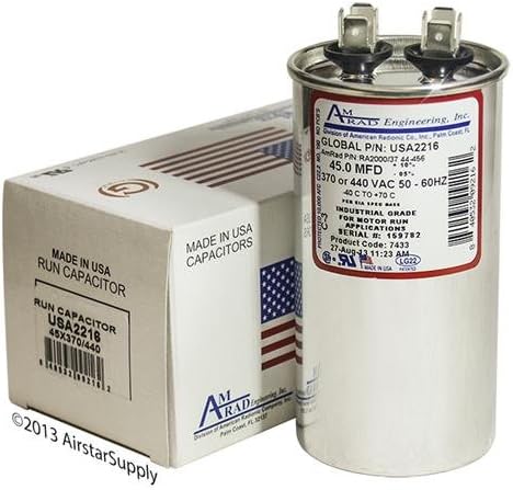 AMRAD ENGINEERING USA2216 Series Round USA-Made Motor Run Capacitor, 45 Mfd, 370/440 Vac-132331