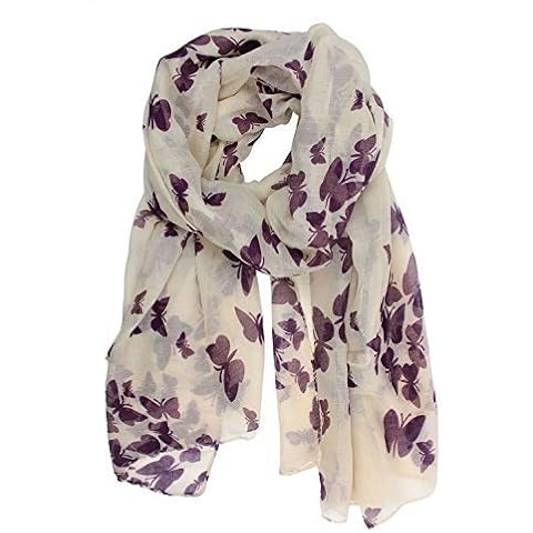 UK Seller!!! New Butterfly Print Ladies Celebrity Style Long Scarves Maxi Scarf, Stole, Wrap, Sarong, shawls. (Cream/Plum) Cover