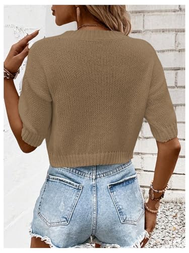 Image of GORGLITTER Women's Puff Short Sleeve Crop Cropped Sweaters Top Cute Outfits | Old Money Outfits Women, Date Night Outfit for Women, Going Out Tops Trendy, Knit Tops Sweater