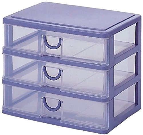 サンコープラスチック 小物収納3段 エルピス 幅34.5×奥25.5×高27.8cm ストーンブルー