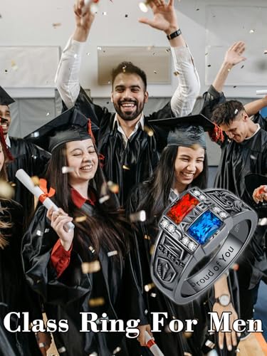 Class Rings for Men high school College, 925 Sterling Silver/10K/14K/18K Graduation Rings, Birthstone Fully Personalized Class of 2025 Ring, Graduation Jewelry Gifts Customizable Size 5-152