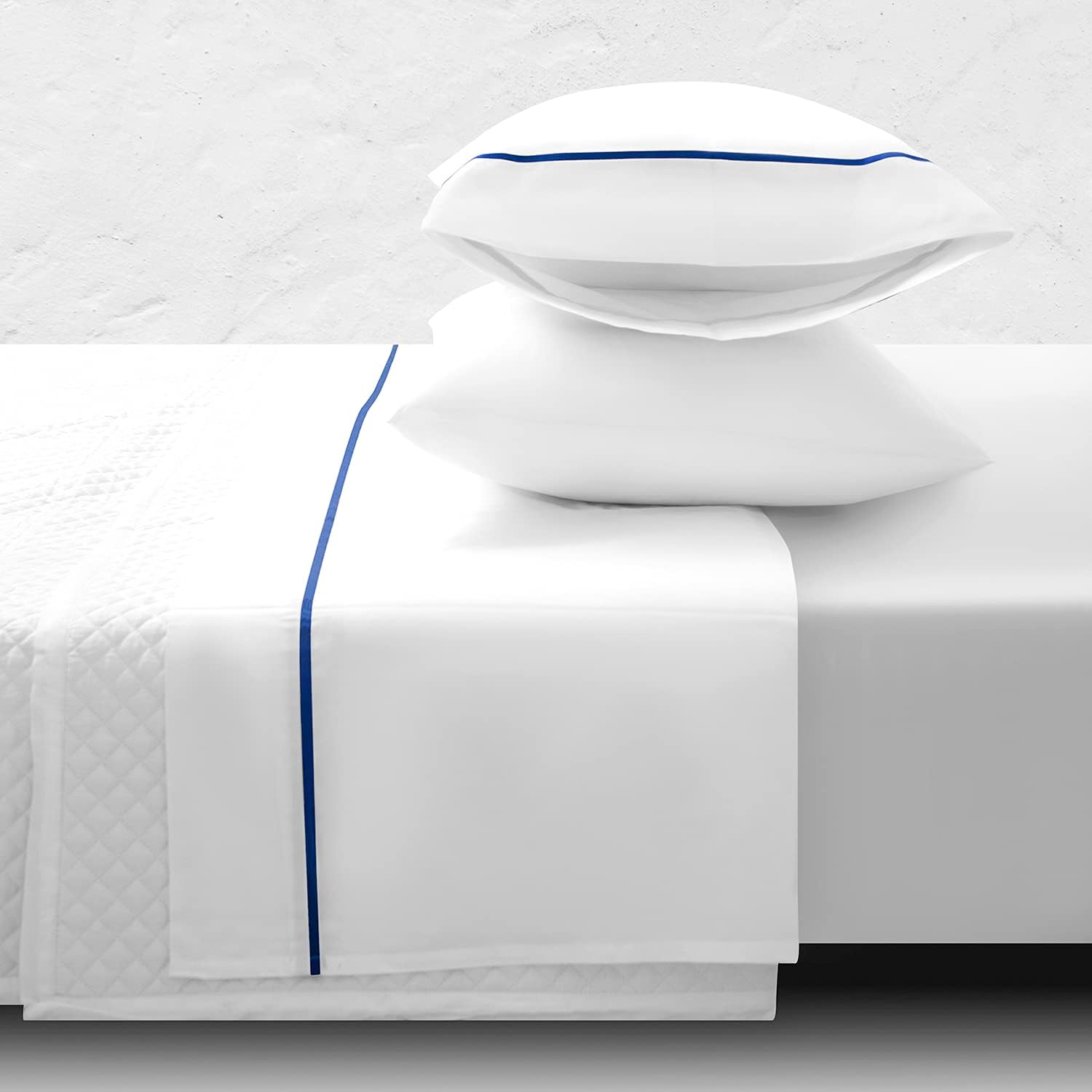 ORNISA King Size White Sheet Set 100 Cotton 4 Piece Cool Crisp Percale