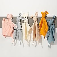 Vista 5 de Manta de muselina de algodón orgánico adorable, manta de seguridad de muselina de algodón orgánico con forma de conejito suave y transpirable