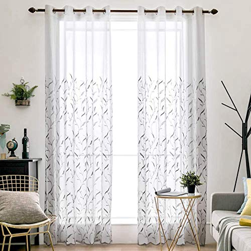 MIULEE 2 Unidades Cortinas Bordado Translucida de Dormitorio Moderno Ventana Visillos Rayas...
