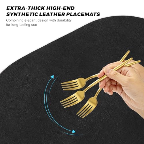 Image of UnivoColors Placemats Round Faux Leather Placemats Set of 4-Waterproof-Wipe Clean-Heat Resistant-Anti Slip Dining Table Place Mats,Suitable for Indoor & Outdoor Use,15 inch.Retro Black