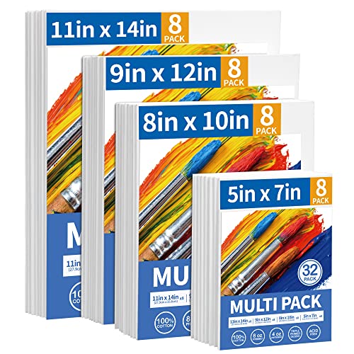 Image of FIXSMITH Canvas Boards for Painting Multi Pack- 5x7,8x10,9x12,11x14 (8 of Each),Set of 32, 100% Cotton Primed Canvas Panels for Acrylic, Oil, Art Supplies for Kids, Adults, Beginners