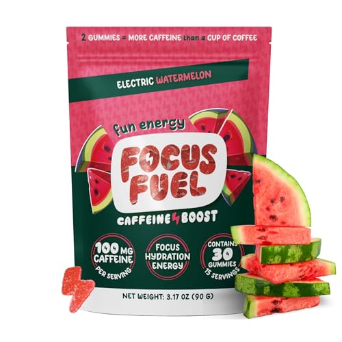 FocusFuel Energy Chews Watermelon Flavor (15 Servings) 100mg Caffeine + L-Theanine + B12 Magnesium All-Natural Energy Boost No Crash or Jitters