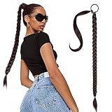 Gobesty Pferdeschwanz Ponytail Braun Barsdar 80cm, Ponytail Extension Echthaar Fake Haare, Braid Extensions Pferdeschwanz, Glätt Kunsthaar Zopf Extension, Lang Haarteil Für Frauen Schwarz Braun