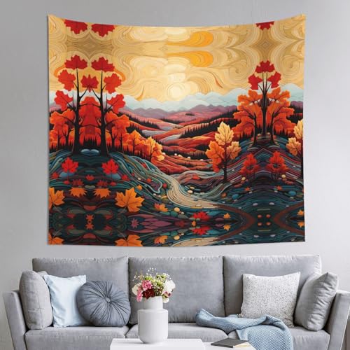 WZYWHJ Tapiz de decoración de interiores con estampado de hojas de arce y colinas, 152 x 129 cm: suave, de calidad y ligero, adecuado para tapices colgantes de pared