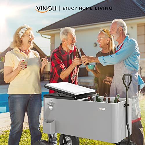 VINGLI 80 Quart Wagon Rolling Cooler Ice Chest, w/Long Handle and 10" Wheels, Portable Beach Patio Party Bar Cold Drink Beverage, Outdoor Park Cart on Wheels - Image 8