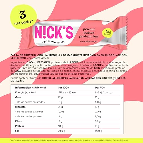 Miniatura 2 de Nicks Barritas De Proteínas Crema De Cacahuete, Baja En Carbohidratos, 15g De Proteínas, 214 Calorías, Low Carb, Ceto Barras Proteicas, Sin Azúcar Añadido, Sin Gluten 12 Keto Protein Bars X 50g