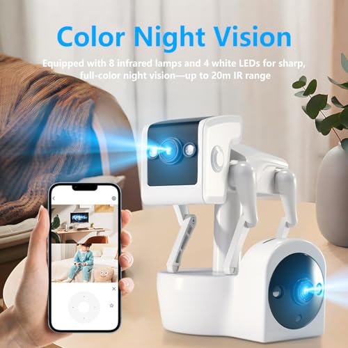 Image of AEZ Robot Camera 1080P Dual-Lens, 360 Pan-Tilt Indoor Security Camera with 2-Way Talk, AI Motion Detection, 2.4G WiFi Color Night Vision, and Remote App Control for Cats /Dogs /Baby /Elderly Monitoring