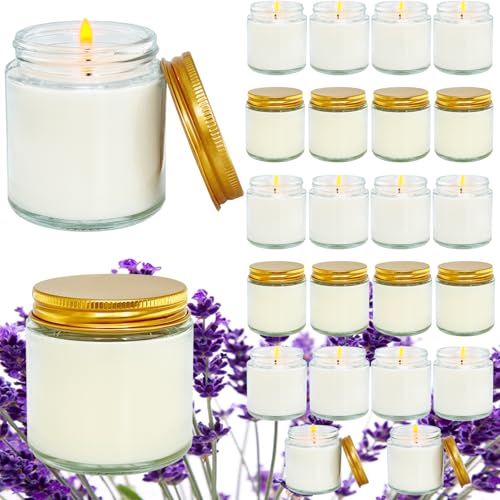 Veiuwa 24 Pcs 4 Oz Mini White Soy Candles Lavender Scented Candles Set Bulk Aromatherapy Candle Great Stress Relieving Scented Candle for Girls as a Gift for Birthdays Weddings and More!