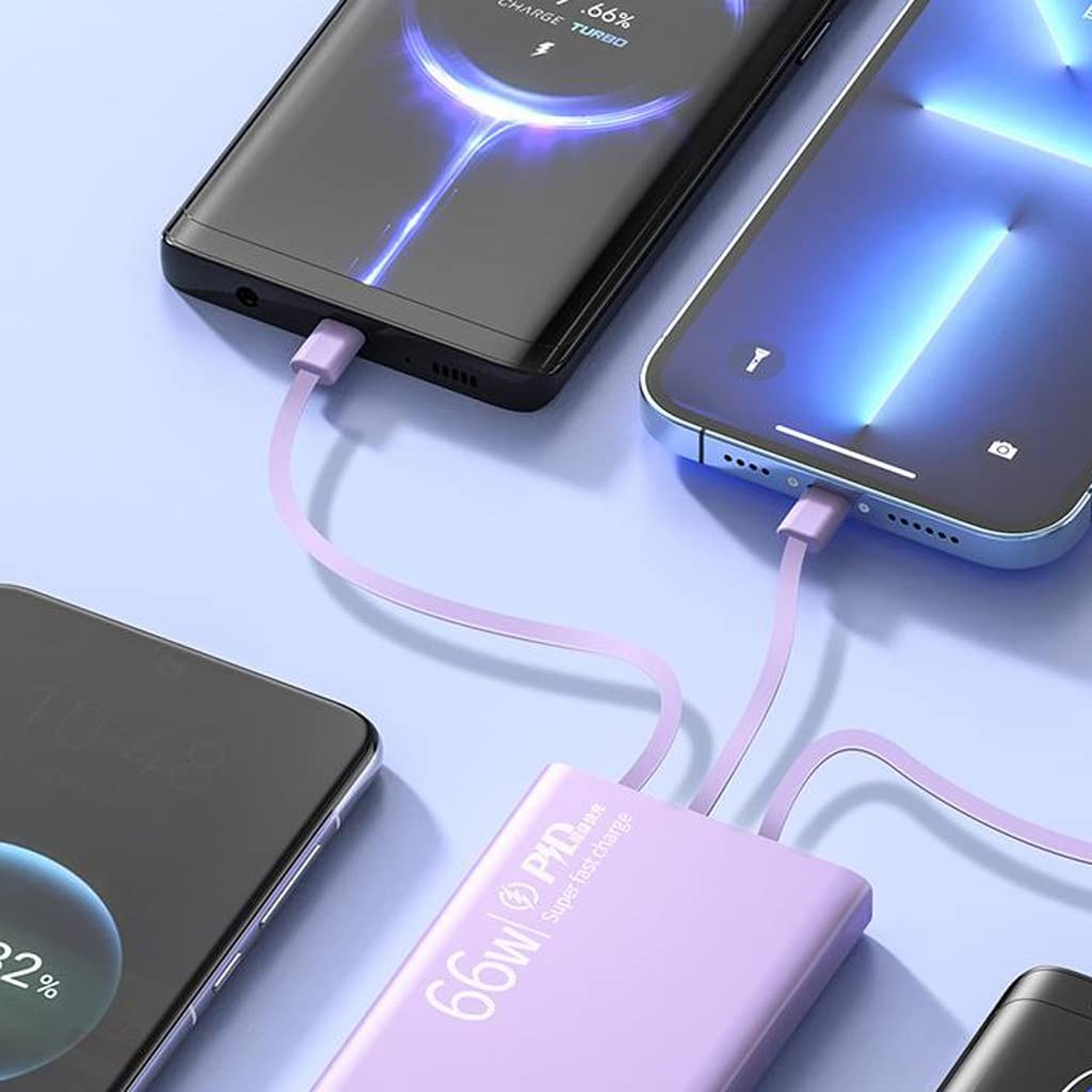 Mini jest wyposażony w czteroprzewodowy power bank 20000 mAh o dużej pojemności PD66W Superszybki power bank ładujący (Color : Purple, Size : 20000mAh)