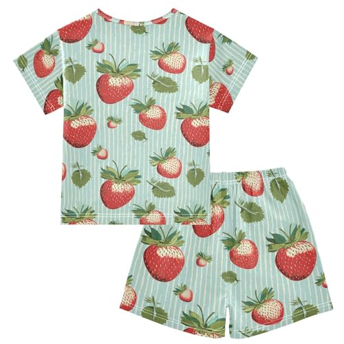 ALAZA Strawberries Stripes Pajama Set Short Sleeve Sleepwear Soft Lounge Nightwear2