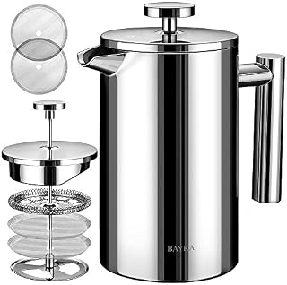 BAYKA French Press Coffee Maker, Stainless Steel 21oz Double-Wall Metal Insulated Coffee Tea