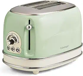 Ariete 155, Torradeira Eletrica Vintage Verde, 750W, 6 Níveis de Tostagem, Funções: Torrar, descongelar, reaquecer, Corpo Aço Inoxidável, 127V