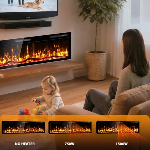 Image of Zionheat 68 inch Wide Screen Electric Fireplace-Wall Fireplace for Living Room-Fireplace Inserts /Wall Mounted with Remote Control, Timer, Dimmer, 12 Flame Colors, 750 /1500W