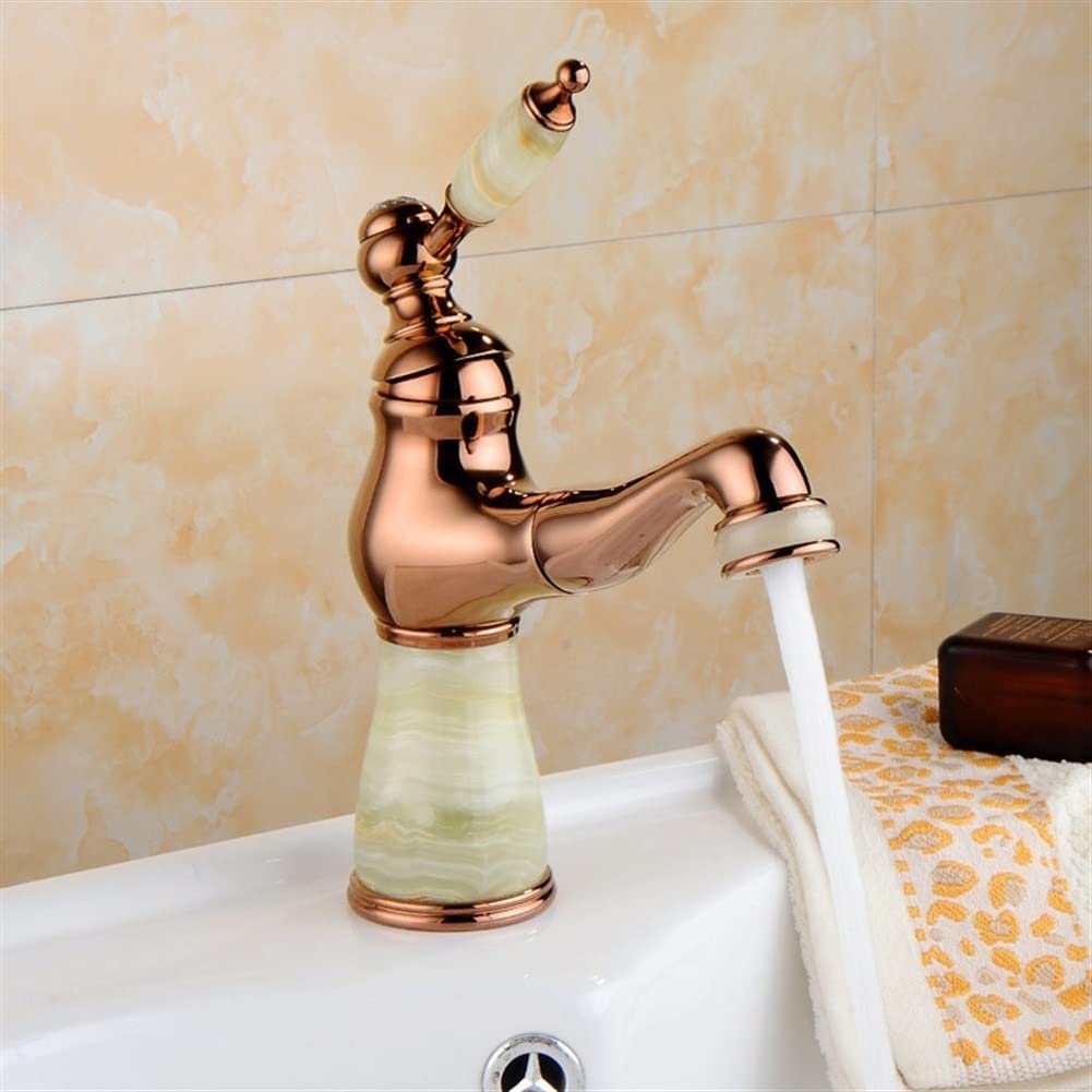 Mélangeur de robinet d'évier en jade et cuivre rose pour lavabo de salle de bain