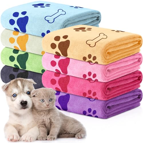 Image of 8 Pcs Dog Towel for Drying, 18 x 28 Inch, Dog Paw and Bone, Sweet Color
