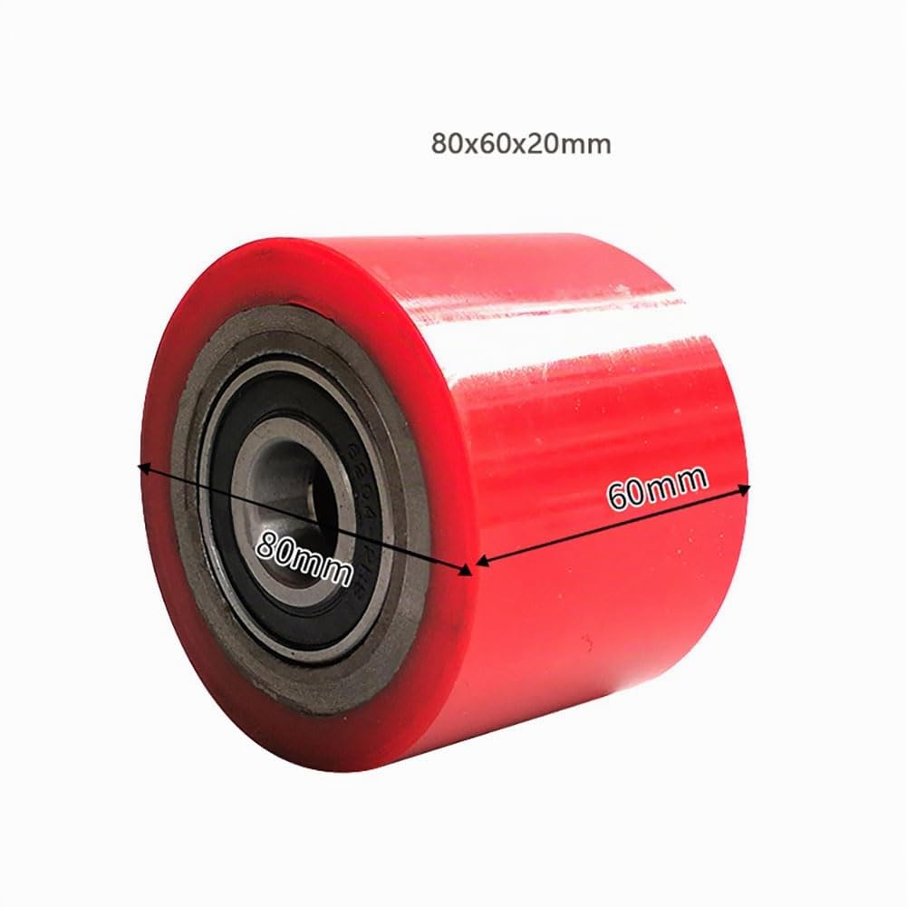 Juego De 4 Rodillos para Transpaletas con Rodamientos De Bolas Incorporados, Diámetro De Apertura De 20 Mm, Ancho De 80 Mm, Rueda PU De Poliuretano De Alta Resistencia De 60 Mm, 80 X 60 X 20 Mm