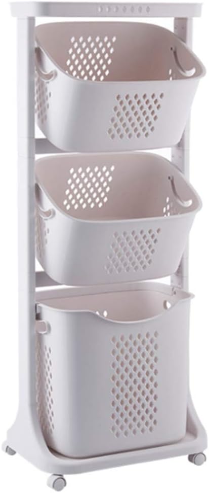 Laundry Basket With Wheel Rolling Laundry Sorter 3Tier Basket Stand With 6 Side Hooks For Kitchen Bathroom Trolley Dirty Clothes Bag Washing Bin School Beauty Salon Utility Organizer Cart, select 1,