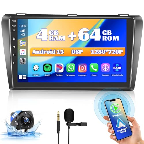 Hikity 9 Zoll Android 13 Autoradio mit Navi Mazda 3 2003-2009, 8-Core 4G+64G