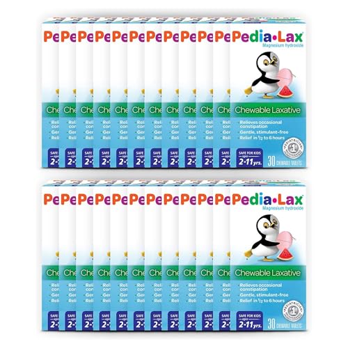Pedia-Lax Chewable Laxative Tablets for Kids, Watermelon, Kids Laxative for Ages 2-11 that Gently Relieves Occasional Constipation, 30 Count, Pack of 24