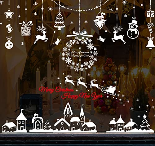 Lemonfilter 369 Pcs Christmas Window Snowflake Cling, Static Window Decals Stickers Merry Christmas Winter Wonderland Decorations Supplies