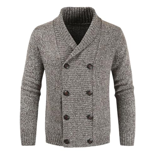 Men's Solid Color Lapel Sweater Cardigan Casual Long-Sleeved Double-Breasted Knitted Sweater