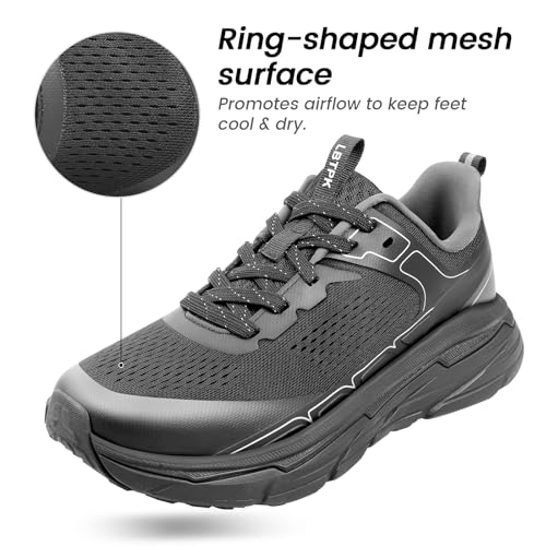 Men's Slip on Walking Sneakers - Lightweight Running Shoes - Cushioned Comfort for Gym, Training, Tennis, Workout - Athletic Fashion - Black/Beige Size 6.5-133